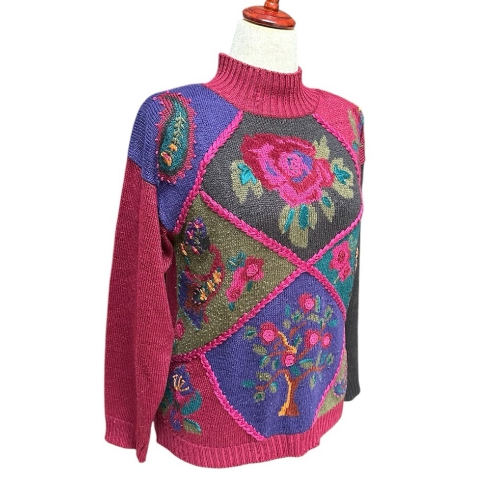 Women’s Vintage Embroidered Patchwork Sweater Col… - image 3